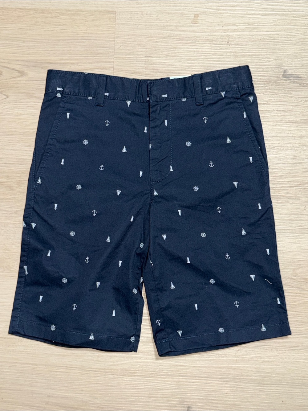 Class Club Navy Cotton Shorts nautical print with anchors and sailboats Sz 12